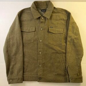 Brixton Men's Bowery Textured Loop Twill Button-Up Shirt Olive Size XL Shacket